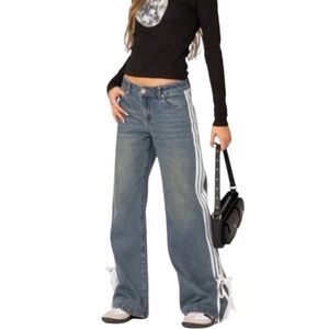 Edikted Women's Wide Leg‎ Baggy Ribbon Jeans Size XSmall